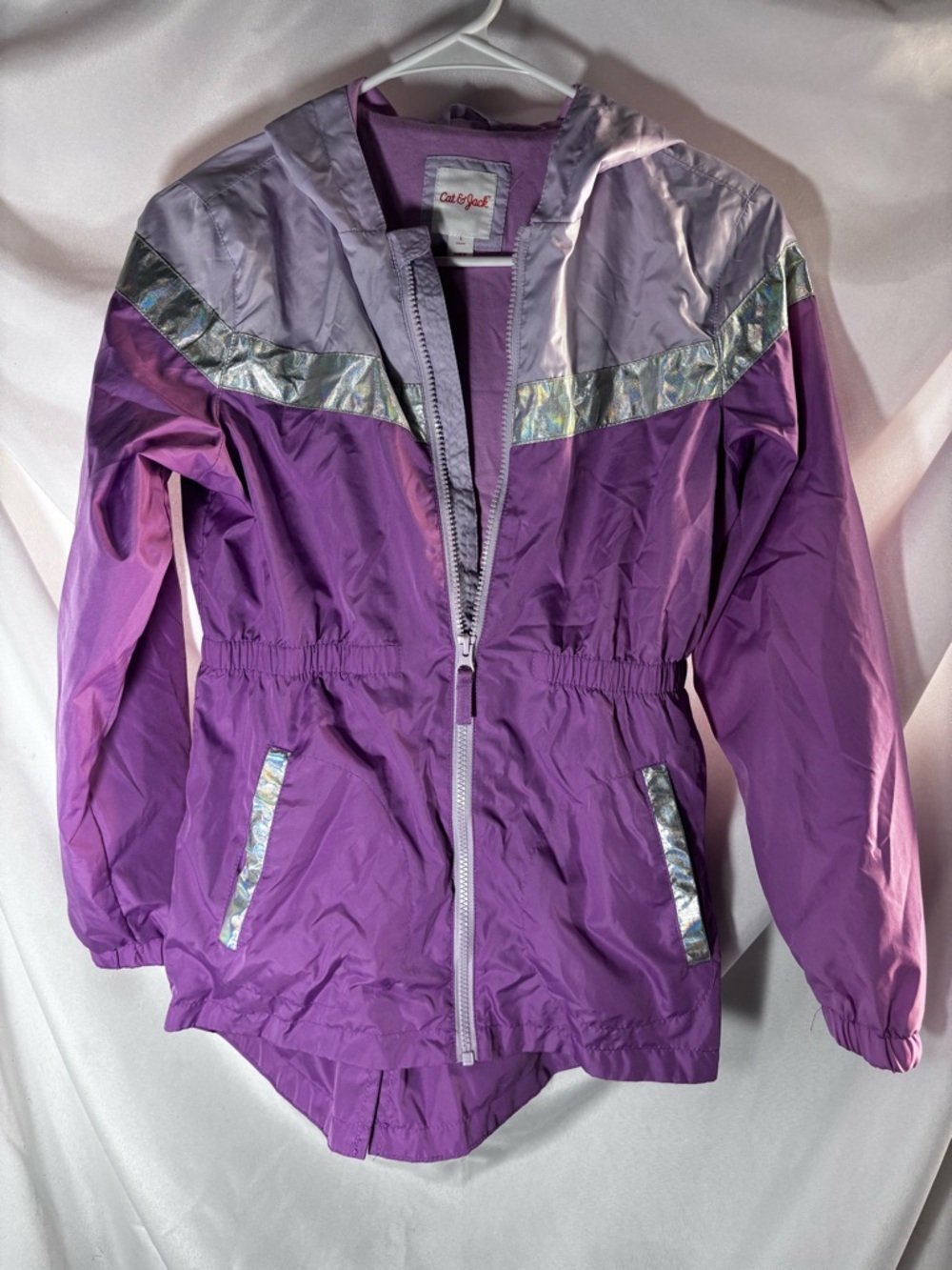 Cat & Jack Two-Tone Purple Hooded Girls'‎ Raincoat with Silver Trim